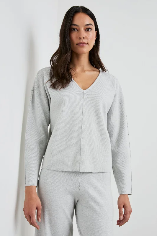 HOLLYN SWEATER - LIGHT HEATHER GREY Turtle Neck Boat Neck Asymmetrical Neck