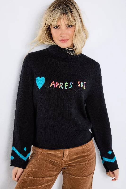 Apres Ski Sweater Black - Lisa Todd Chenille Blend Fleece Blend Nylon Blend