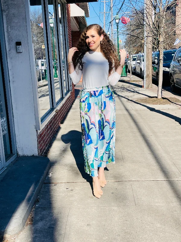 Printed Accordion Pleated Midi Skirt TS207 cashmere skirt fine