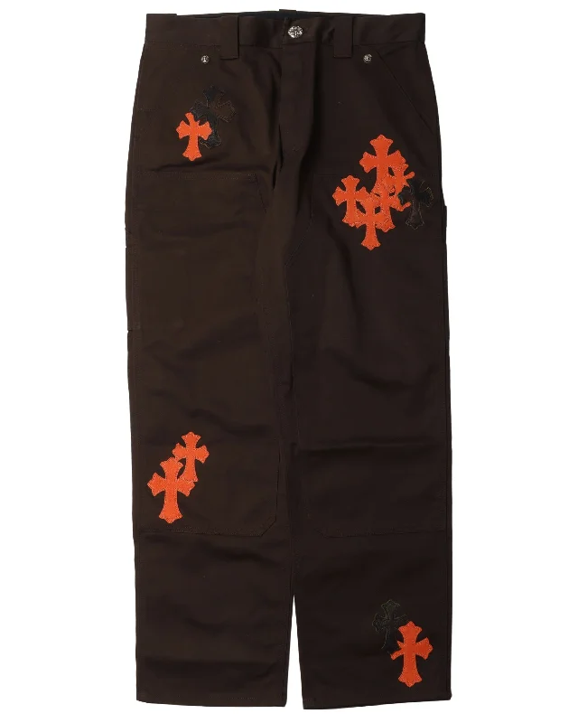 Double Knee Cross Patch Pants Comfy High-Waist Jeans