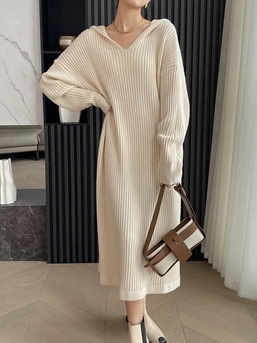 Ready to Ship Ivory Hoodie Sweater Dress Turtle Neck Boat Neck Asymmetrical Neck