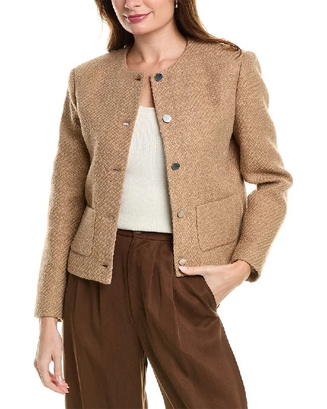 Theory Pocket Crop Wool-Blend Jacket Zippered Jacket Buttoned Jacket Snapped Jacket