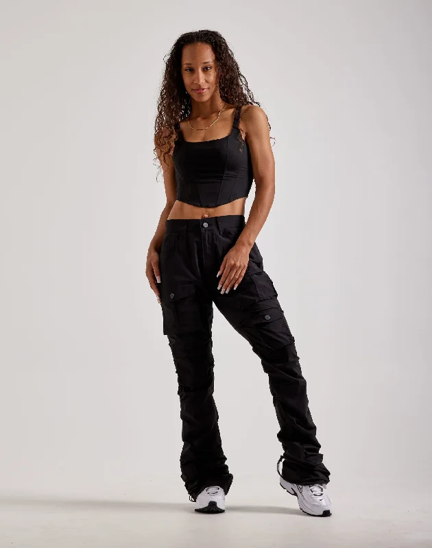 Smoke Rise High-Rise Stacked Nylon Cargo Pants Formal Stretch Pants