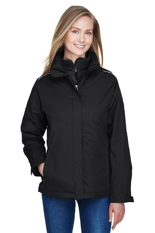 Core 365 Womens Region 3-in-1 Water Resistant Full Zip Hooded Jacket - Black Print Jacket Jacquard Jacket Embroidered Jacket