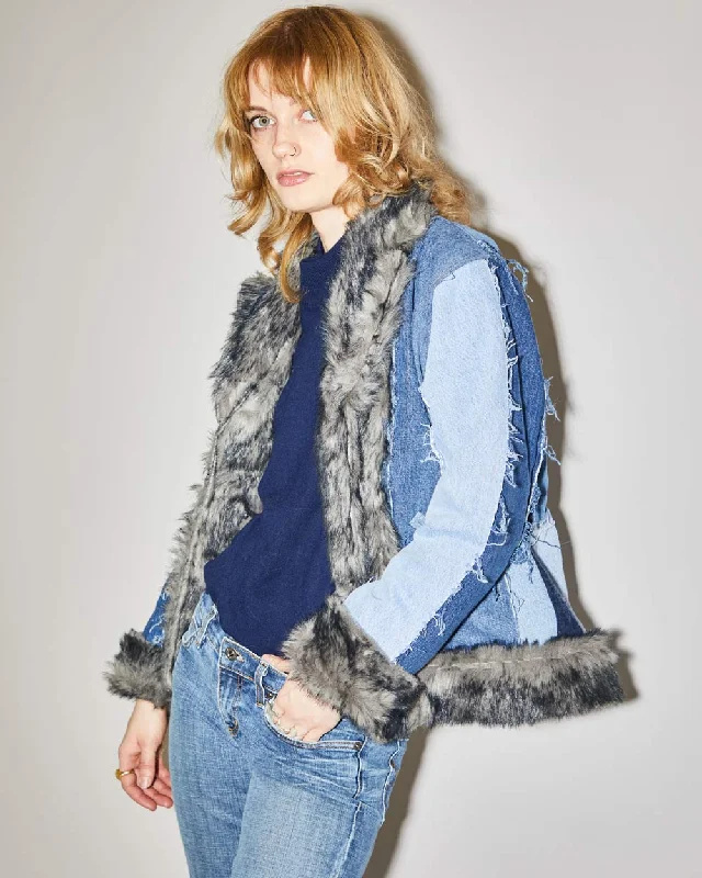 Rokit Originals Phoebe Patchwork Denim Jacket - S/M Embroidered Jacket Appliqued Jacket Beaded Jacket