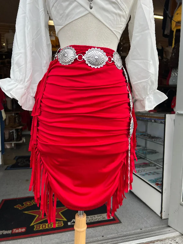 High waist fringe Bodycon skirt leather skirt sleek
