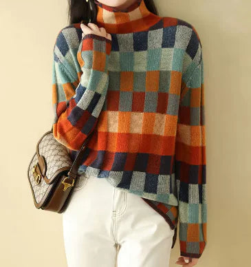 Checkerboard Wool Sweater Casual Formal Business