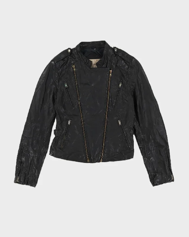 1990s Black Leather Zip Jacket - XS Zippered Jacket Buttoned Jacket Snapped Jacket