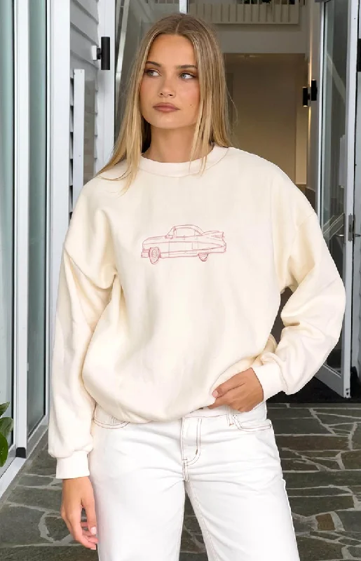 Elodie Cream Crew Neck Sweater Satin Fabric Silk Fabric Chiffon Fabric