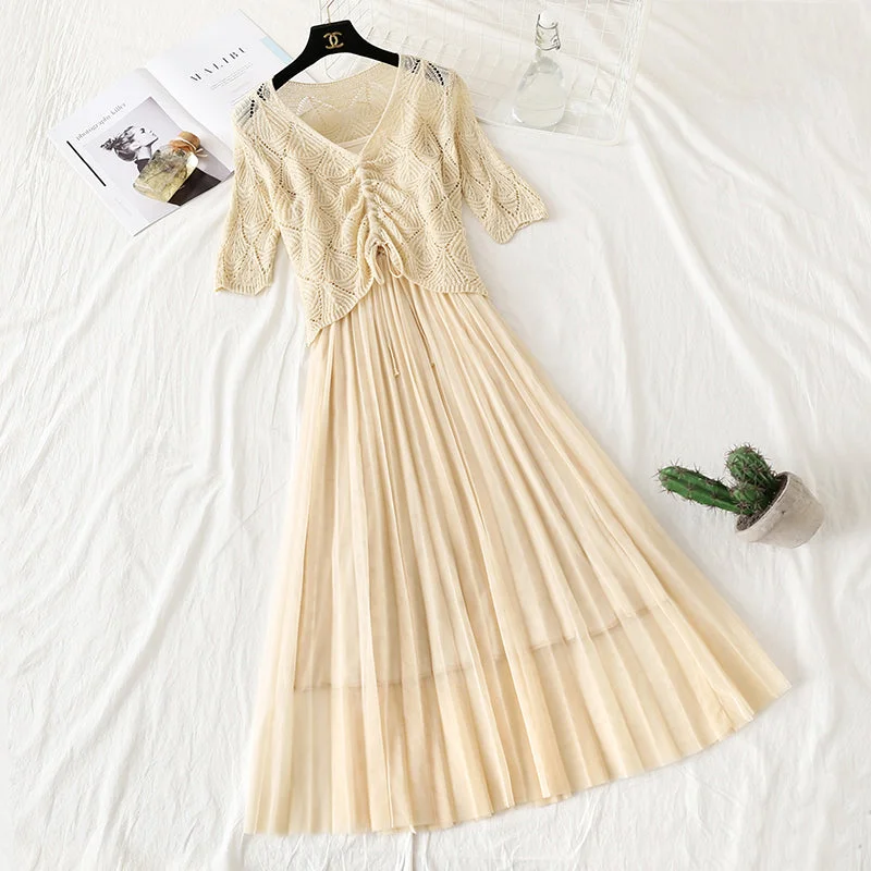 Hollowed out Crochet sweater mesh suspender skirt  4329 Satin Fabric Silk Fabric Chiffon Fabric