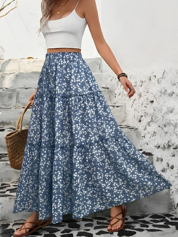 Tiered Floral Maxi Skirt asymmetrical skirt cut