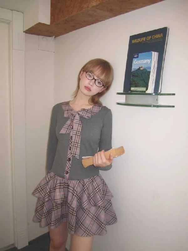College style plaid cake skirt【s0000010385】 chiffon skirt delicate