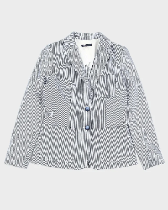 Tommy Hilfiger Blue Striped Blazer Jacket - S Embroidered Jacket Appliqued Jacket Beaded Jacket