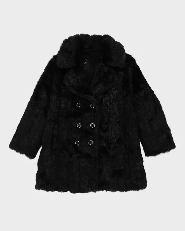 Black Faux Fur Jacket - M Front Pockets Side Pockets Patch Pockets