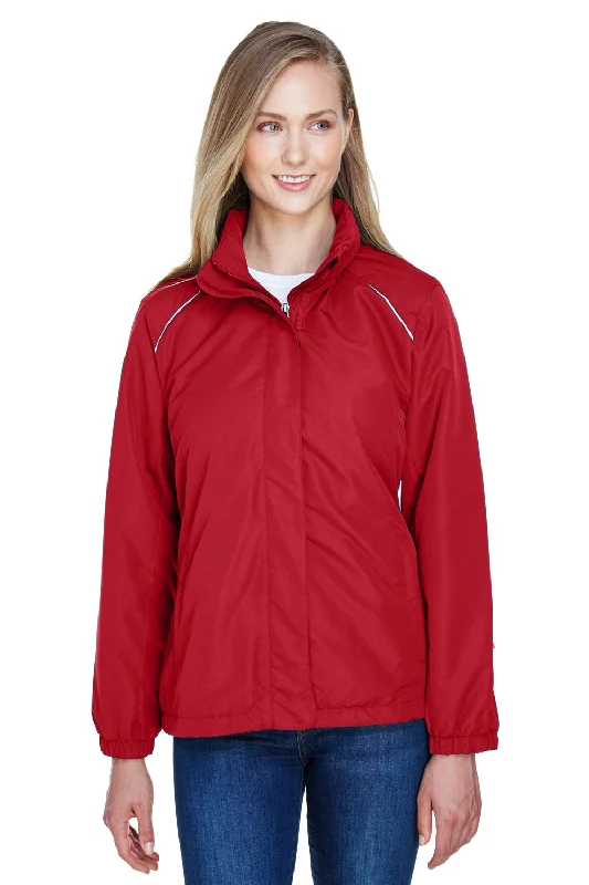 Core 365 Womens Profile Water Resistant Full Zip Hooded Jacket - Classic Red Herringbone Jacket Houndstooth Jacket Plaid Jacket