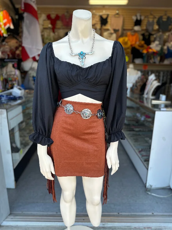 Solid color fringe skirt /falda vaquera color marrón chiffon skirt airy
