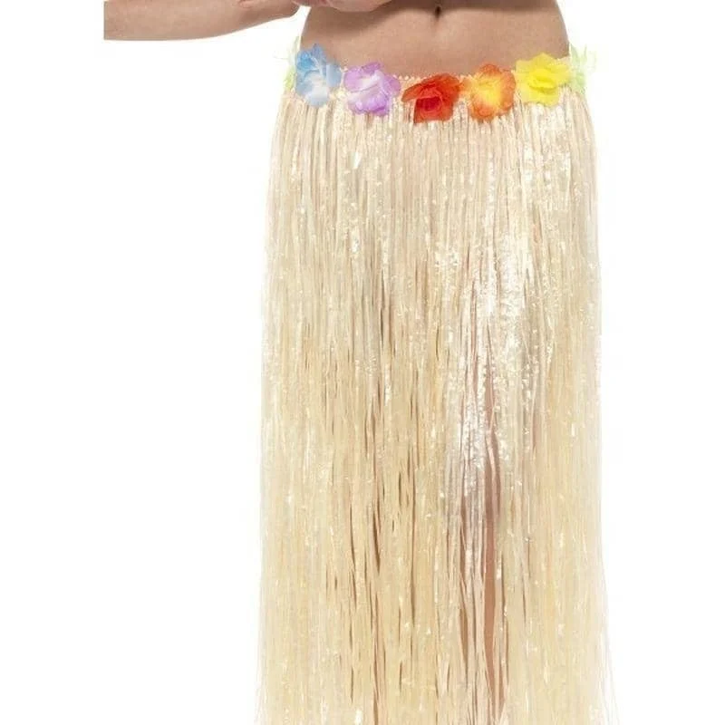 Hawaiian Hula Skirt With Flowers Adult Natural 75cm silk skirt lustrous