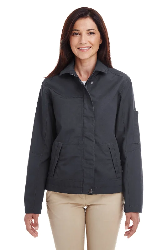 Harriton Womens Auxiliary Water Resistant Canvas Full Zip Jacket - Dark Charcoal Grey - Closeout Print Jacket Jacquard Jacket Patchwork Jacket