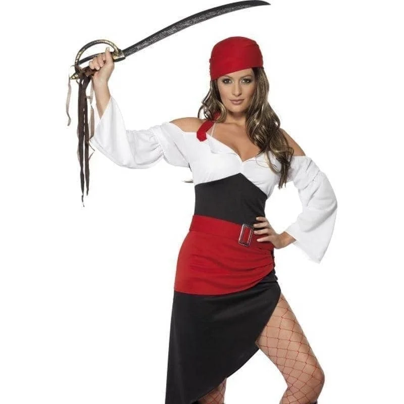Sassy Pirate Wench Costume With Skirt Adult Black Red White velvet skirt luxury