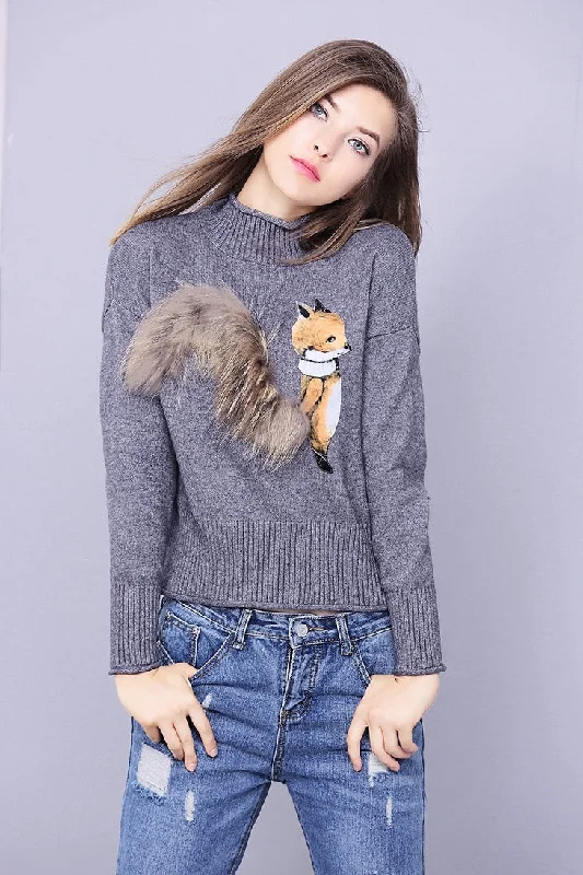 Cute Fox Sweater W/ Fur Oversized Loose Flowy