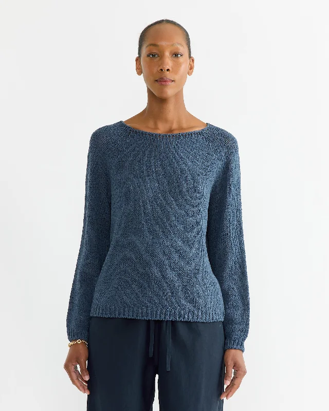 Boat Neck Sweater in Navy Cable Knit Ribbed Knit Lace Knit