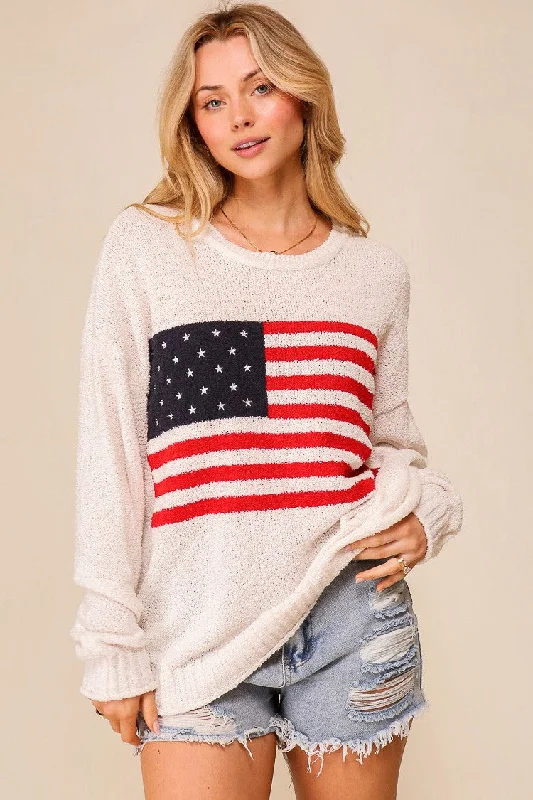 Harriet Flag Sweater Spandex Blend Rayon Blend Denim Blend
