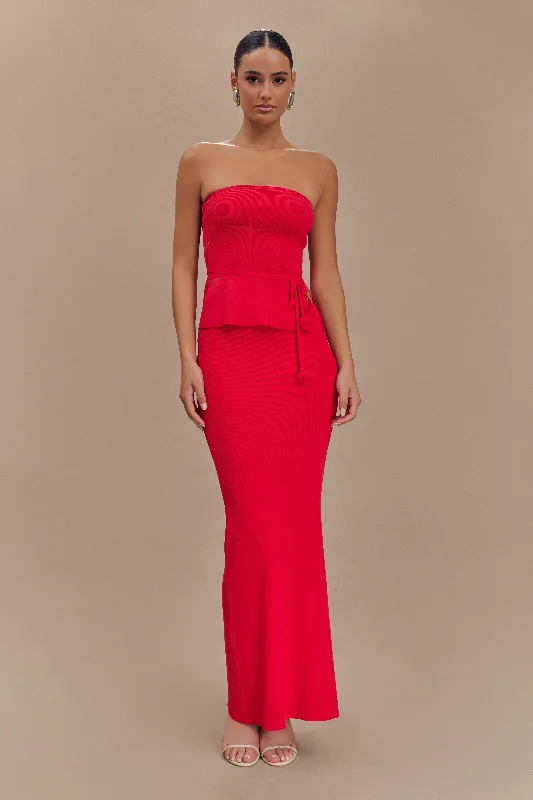 Keaton Fishtail Knit Maxi Skirt - Red velvet skirt sumptuous