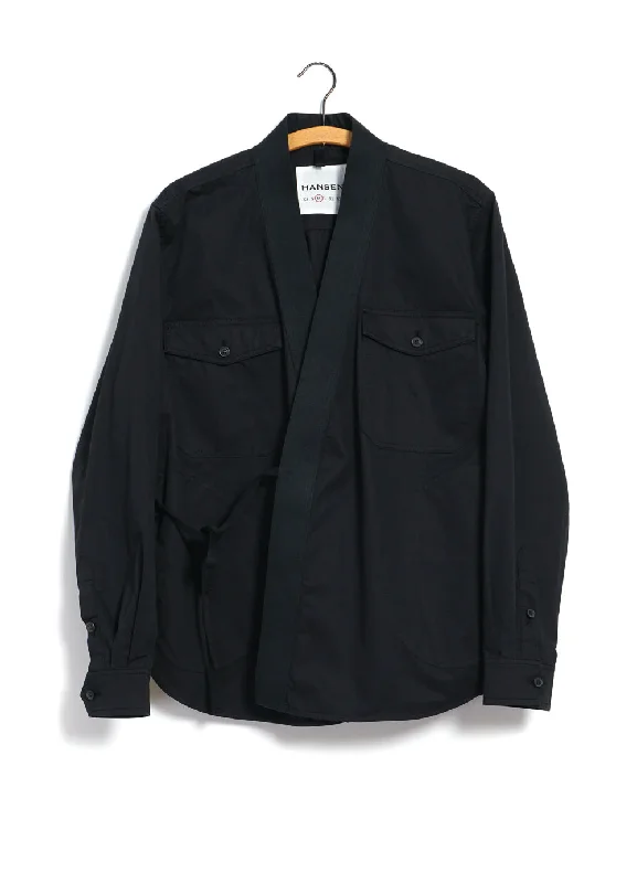 REMY | East & West Shirt Jacket | Black Drill Front Pockets Side Pockets Patch Pockets