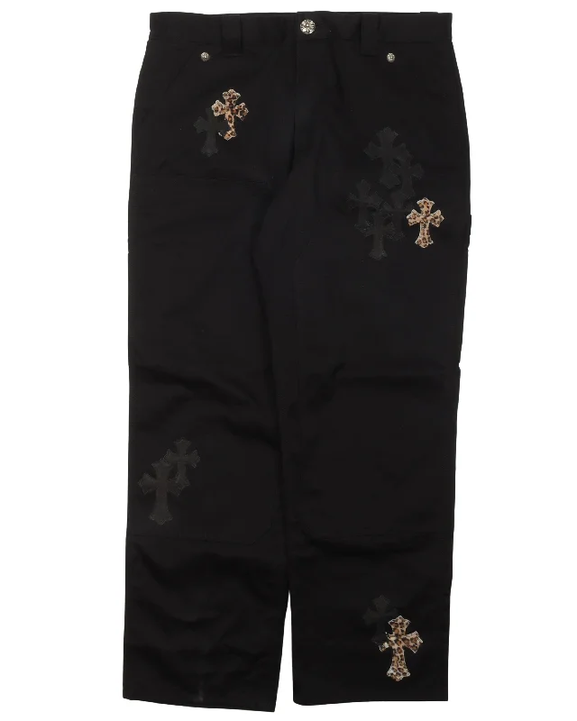 Leather Cross Double Knee Pants Fashionable Work Pants