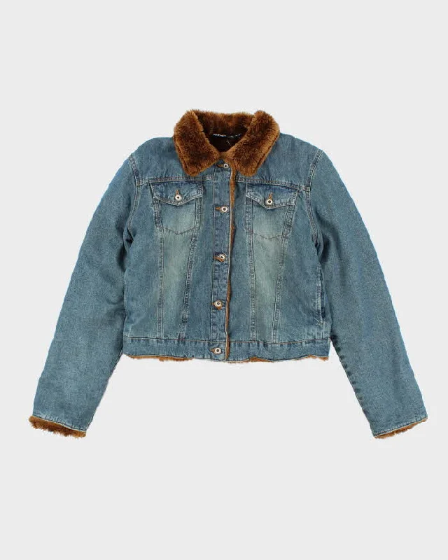 Vintage Y2k 00s Xntrik Denim Faux Fur Lined Jacket - L Mesh Jacket Canvas Jacket Denim Jacket