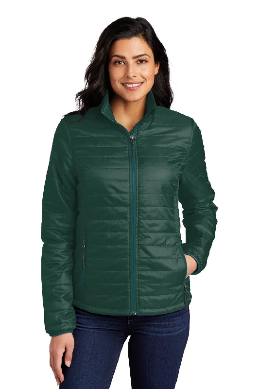 Port Authority Womens Water Resistant Packable Puffy Full Zip Jacket - Tree Green/Marine Green - Closeout Satin Fabric Silk Fabric Chiffon Fabric