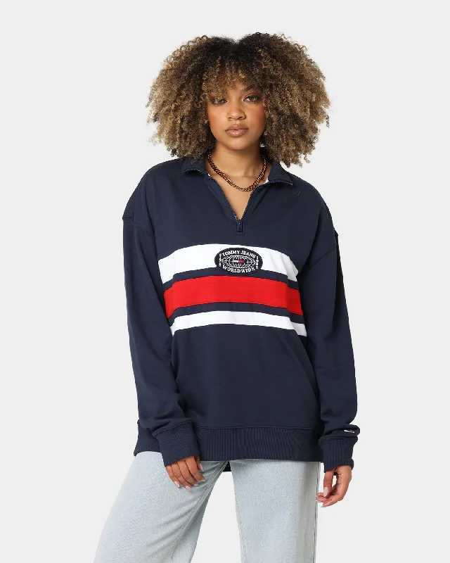 Tommy Jeans Branded Half Zip Sweater Twilight Navy Elasticated Padded Insulated