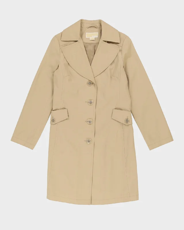 Michael Kors Beige Raincoat Style Jacket - S A-Line Jacket Boat Neck Shawl Collar