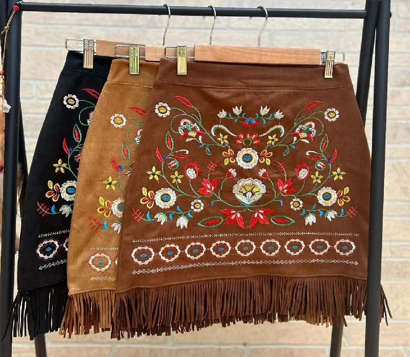 Embroidered Mexican Skirt(3 colors available) linen skirt breathable