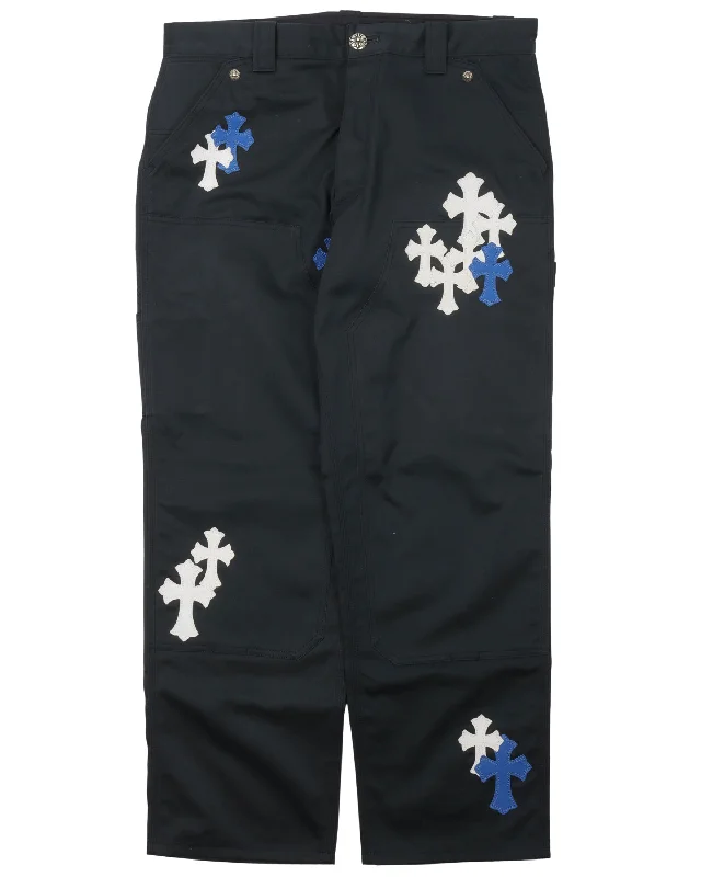 Leather Patch Double Knee Carpenter Pants Chic Faux Leather Pants