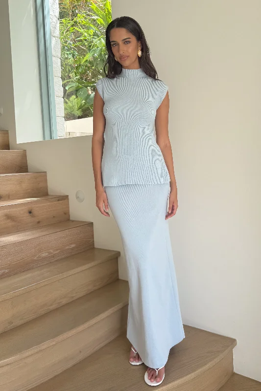Maxine Knit Maxi Skirt - Light Blue cashmere skirt soft