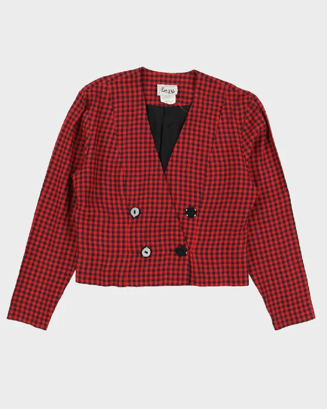 00s Red And Black Checked Cropped Jacket - M Rayon Fabric Velvet Fabric Corduroy Fabric