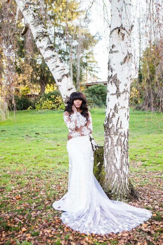 Bridal Skirt with 3D Floral Lace (#ELENA) corduroy skirt durable
