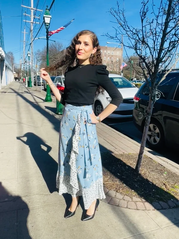 Faux Wrap Printed Midi Skirt TS208 denim skirt trendy