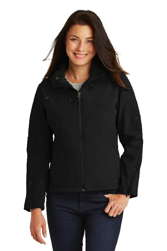 Port Authority Womens Wind & Water Resistant Full Zip Hooded Jacket - Black/Engine Red - Closeout Fitted Jacket Loose Jacket Oversized Jacket