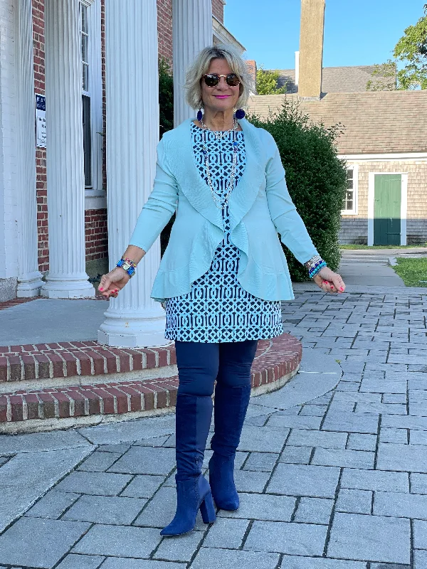 CAROLINE PALE BLUE RUFFLE SWEATER Ribbed Striped Patterned