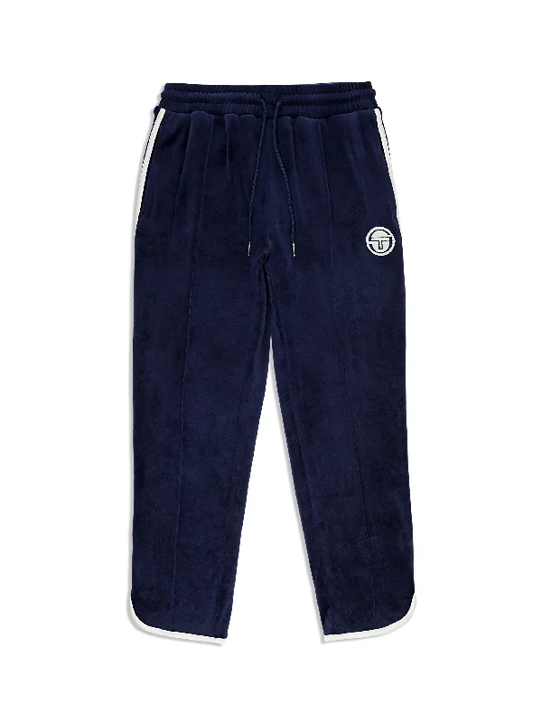 Veneto 3/4 Velour Track Pant- Maritime Blue Trendy High-Waist Trousers