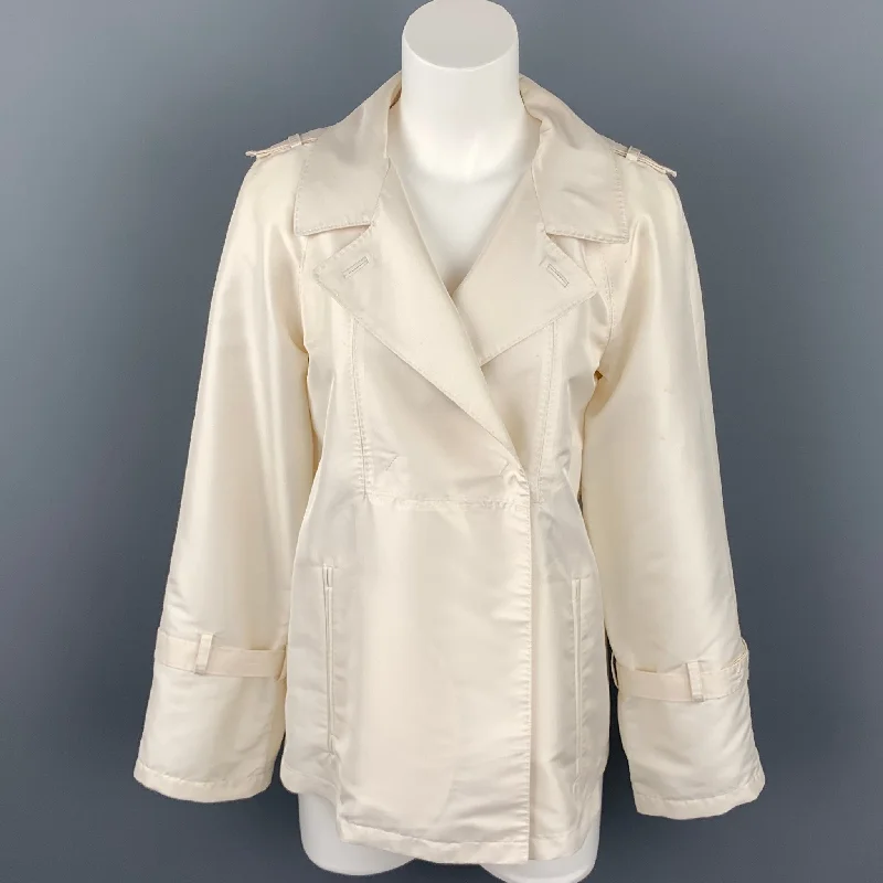 CoSTUME NATIONAL Size 2 Cream Twill Polyester A-Line Jacket Fleece Jacket Down Jacket Parka