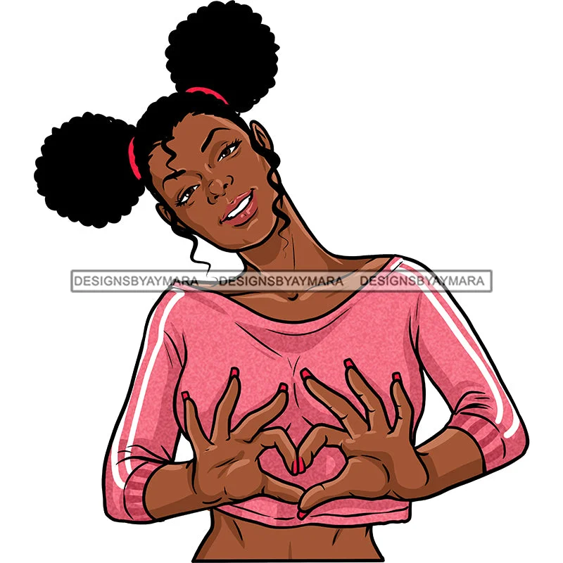 Young Queen Giving Love Sign Afro Buns In Pink Sweater JPG PNG  Clipart Cricut Silhouette Cut Cutting Terry Blend Velvet Blend Canvas Blend