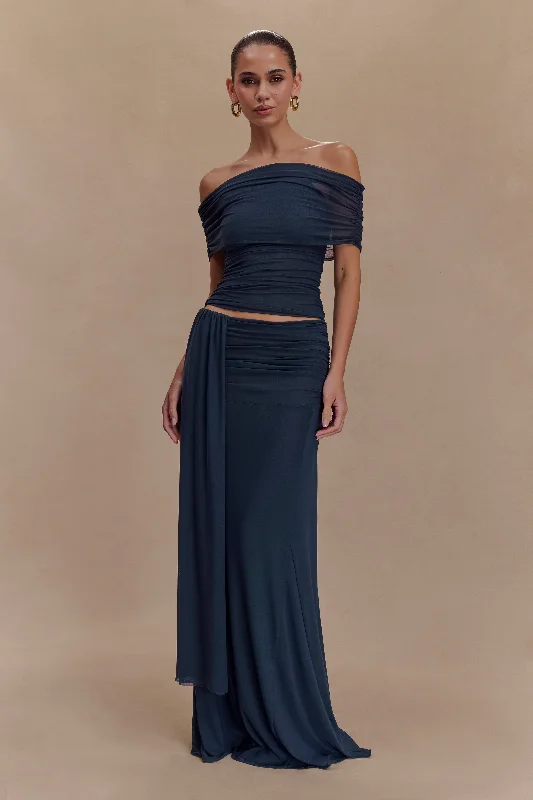 Arna Mesh Maxi Skirt - Midnight Blue chiffon skirt delicate