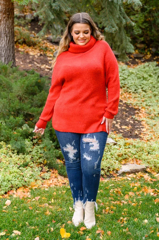 Steady Pace Roll Neck Sweater In Red Thin Thick Dense