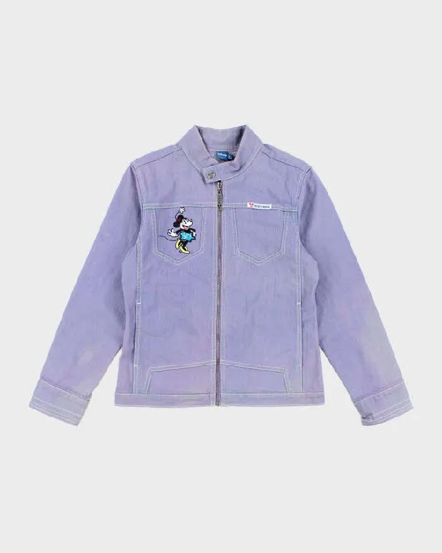Vintage Y2k 00s Disney Mickey Mouse Lightweight Purple Denim Jacket - M Tiered Jacket Buttoned Jacket Zippered Jacket