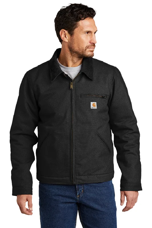 Carhartt Mens Detroit Duck Wind & Water Resistant Full Zip Jacket - Black A-Line Jacket Boat Neck Shawl Collar