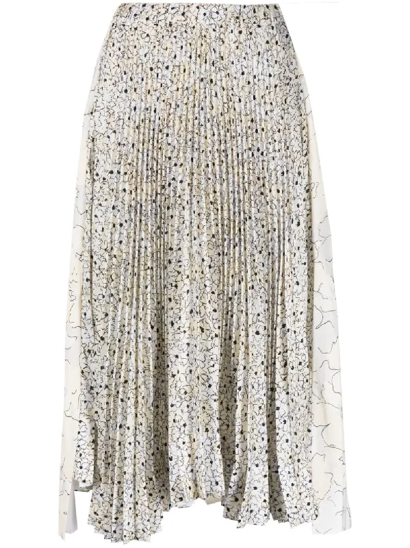 PLEATED FLORAL-PRINT MIDI SKIRT button skirt front