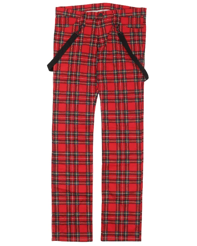 Plaid Bondage Pants Relaxed High-Waist Trousers